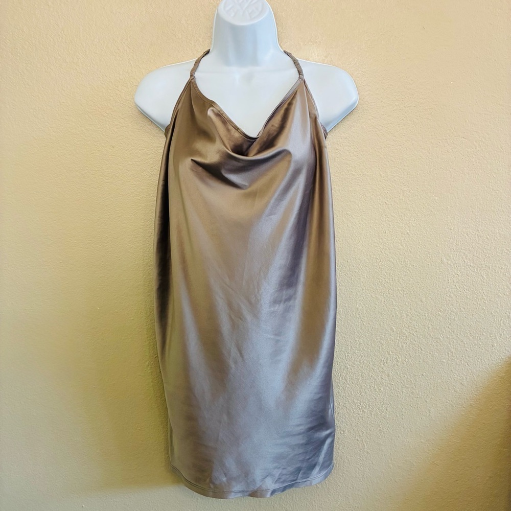 Miaou Woman’s Sleek Draped Neckline Satin Halter Dress Size L